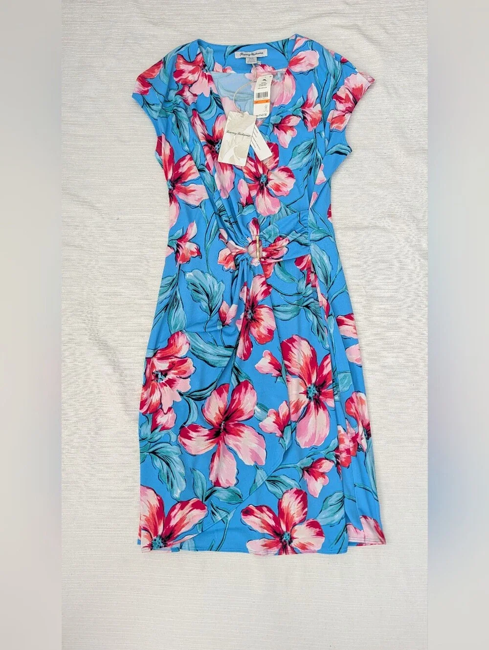NWT Tommy Bahama Clara St Barts Blue Floral Faux Wrap-Front  Dress Sz SP.